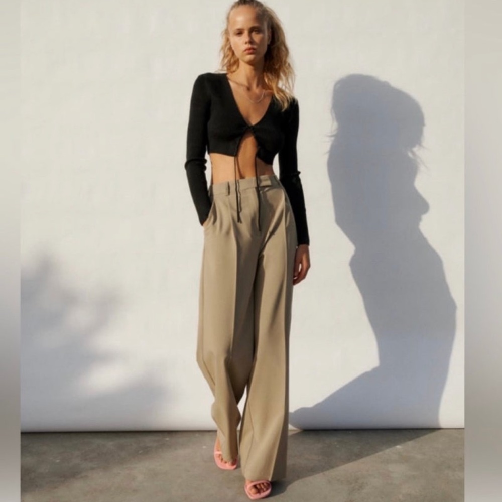 High rise wide leg menswear trousers